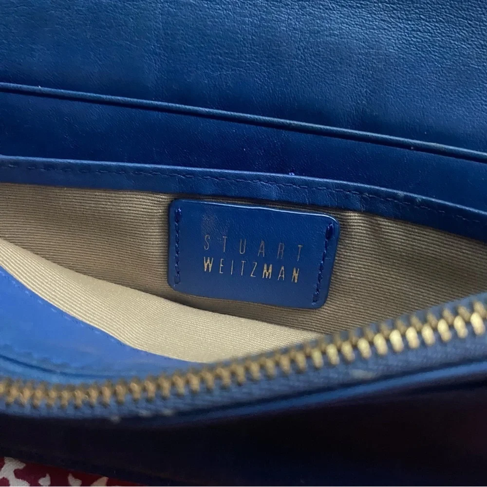 Stuart Weitzman Blue Premium Leather Silver Box  Chain Crossbody Bag